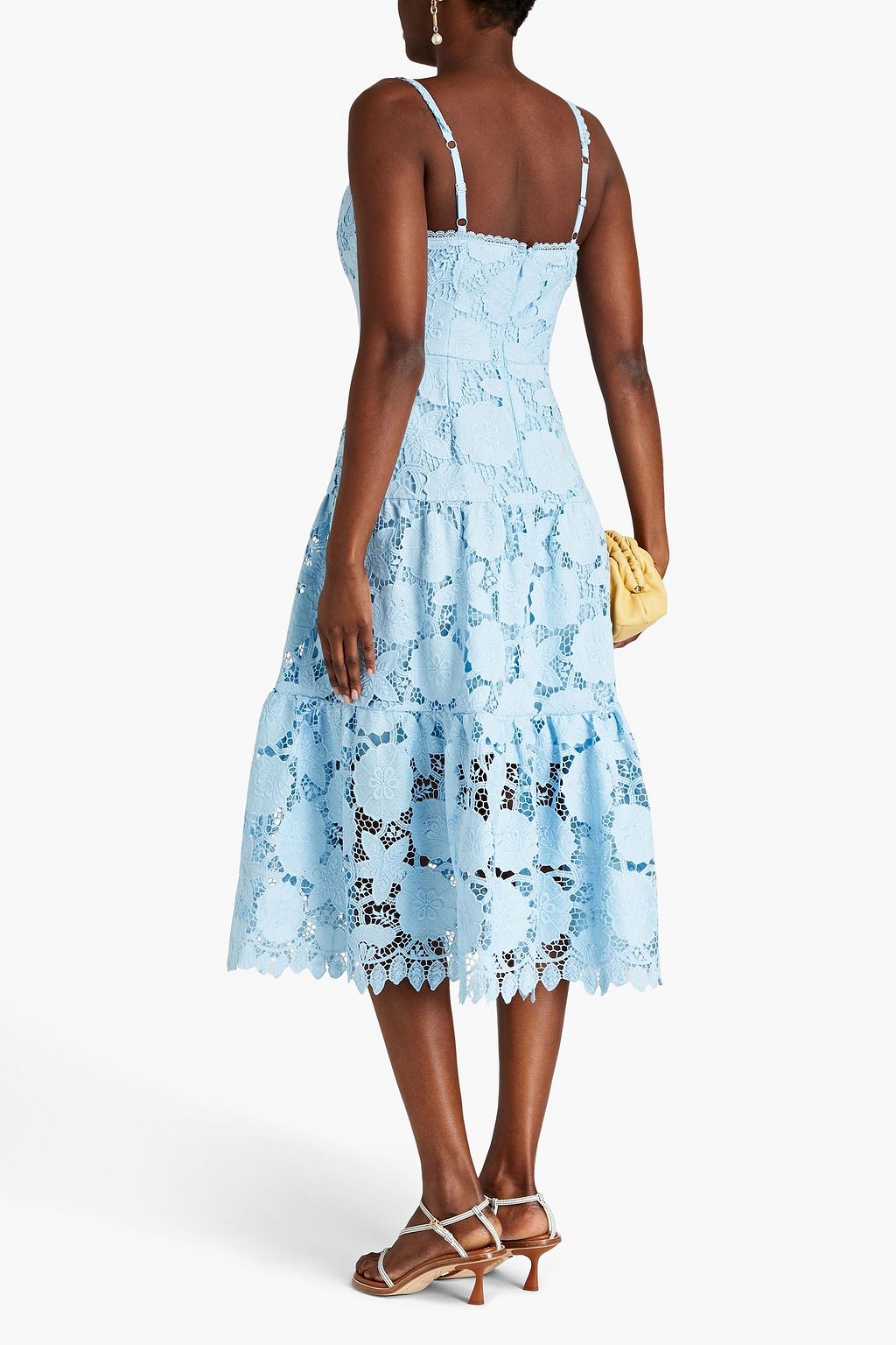 MARCHESA NOTTE Scalloped guipure lace midi dress