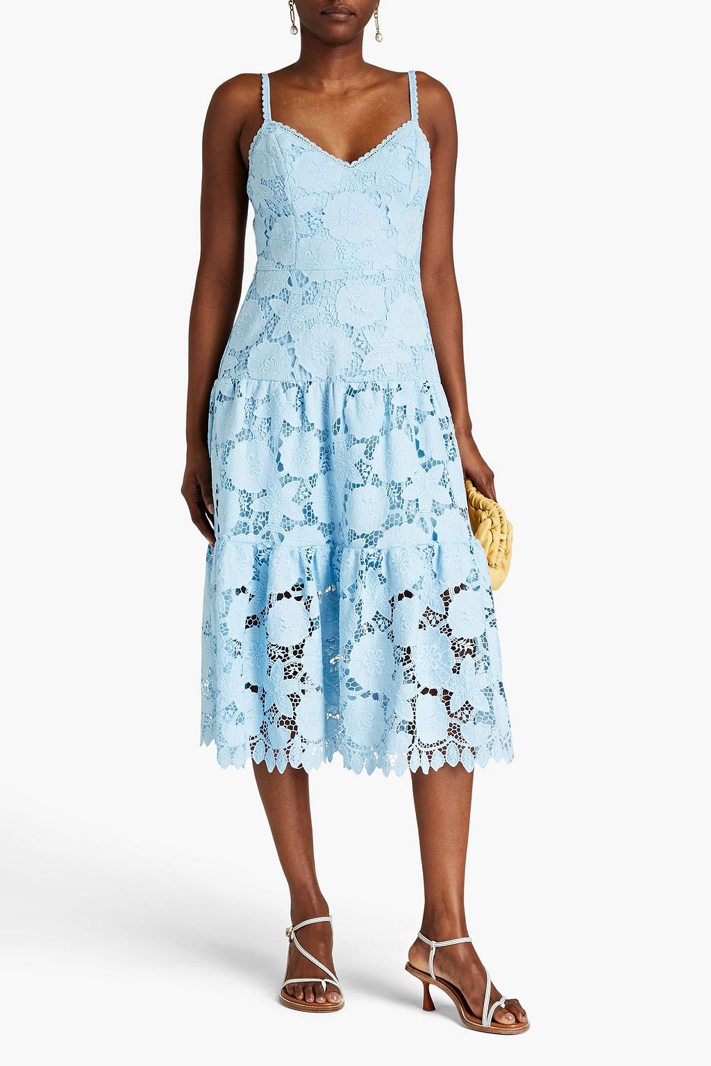 MARCHESA NOTTE Scalloped guipure lace midi dress