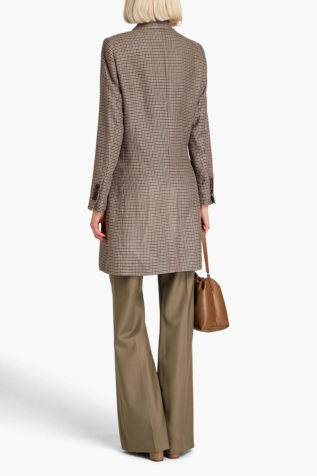 BRUNELLO CUCINELLI Double-breasted houndstooth linen, wool and silk-blend coat