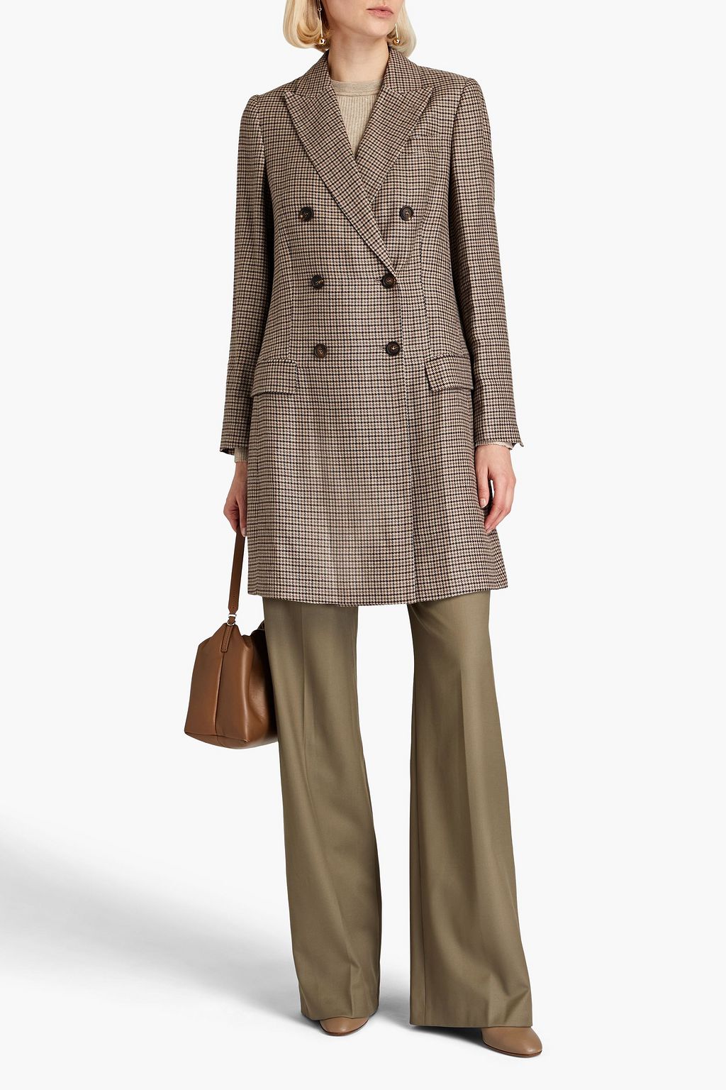 BRUNELLO CUCINELLI Double-breasted houndstooth linen, wool and silk-blend coat