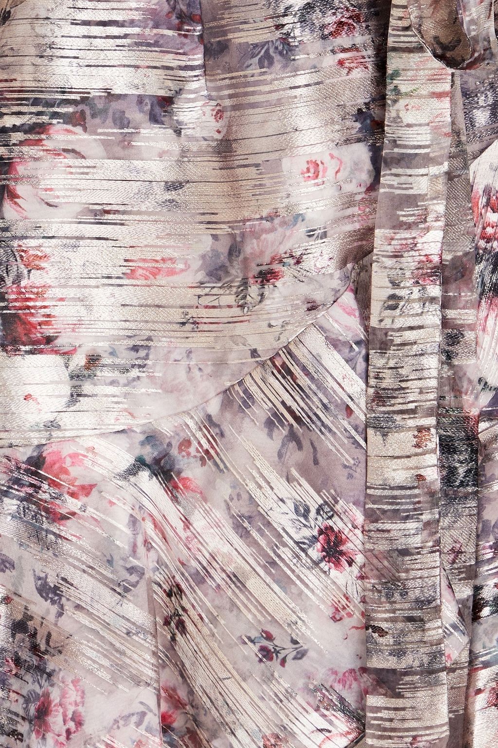 MARCHESA NOTTE Floral-print metallic fil coupé organza mini wrap dress