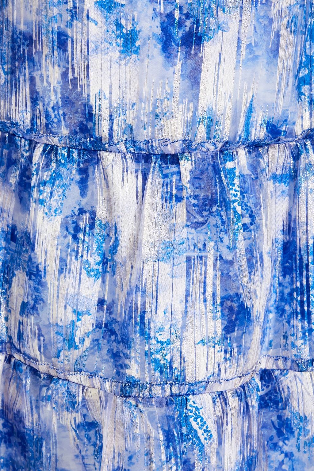 MARCHESA NOTTE Gathered metallic fil coupé organza mini dress