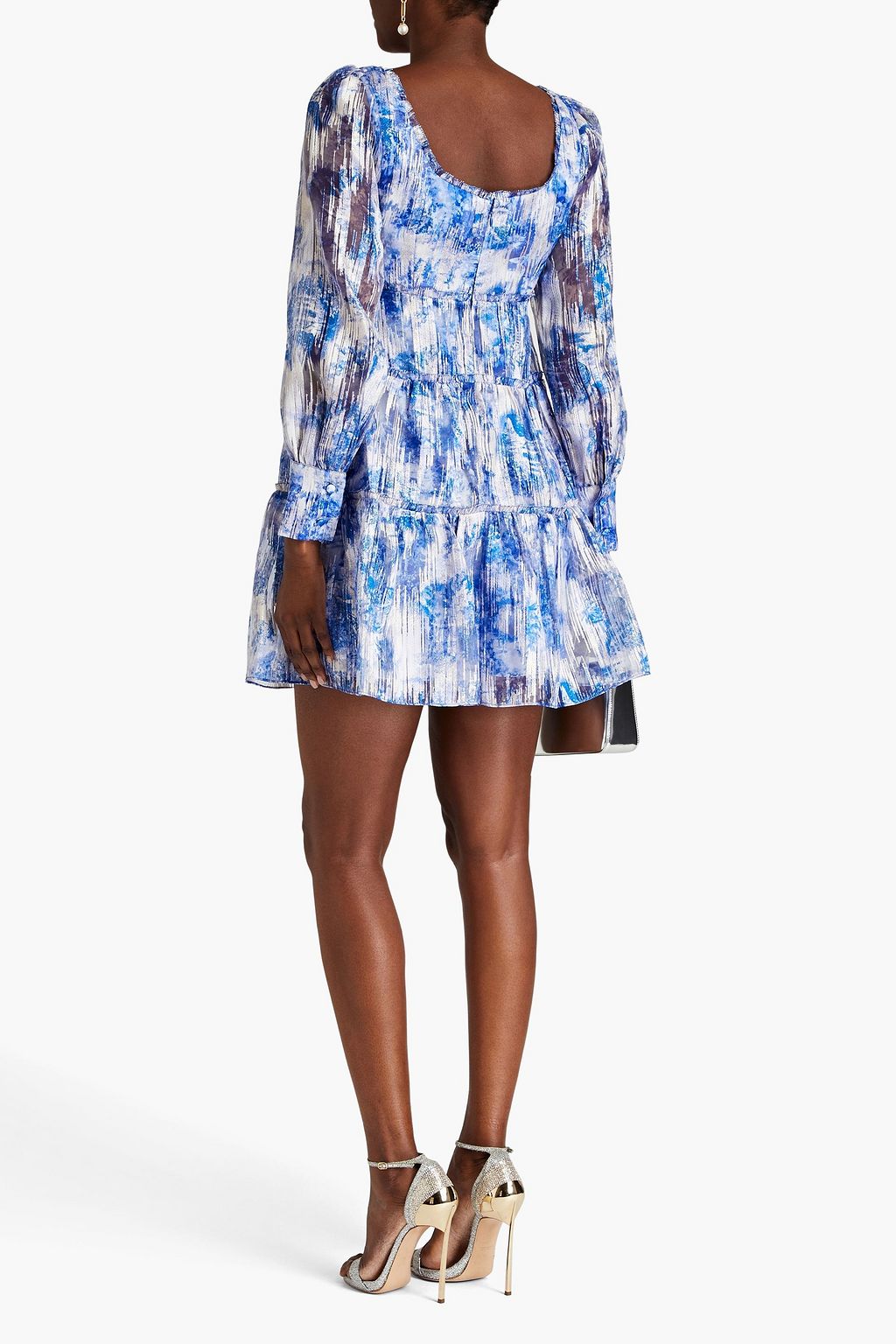 MARCHESA NOTTE Gathered metallic fil coupé organza mini dress
