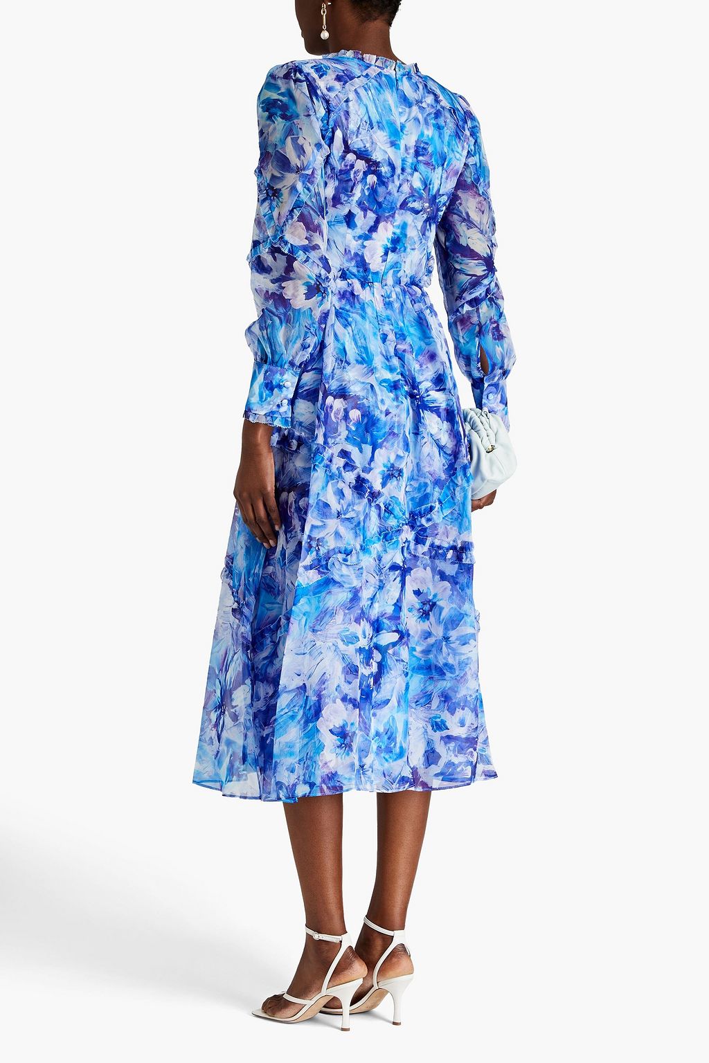 MARCHESA NOTTE Cutout floral-print georgette midi dress