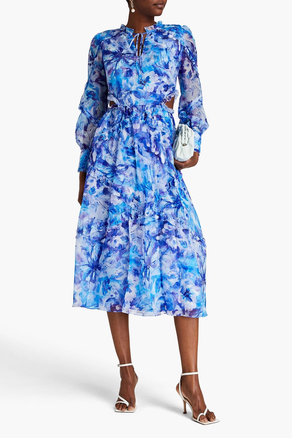 MARCHESA NOTTE Cutout floral-print georgette midi dress