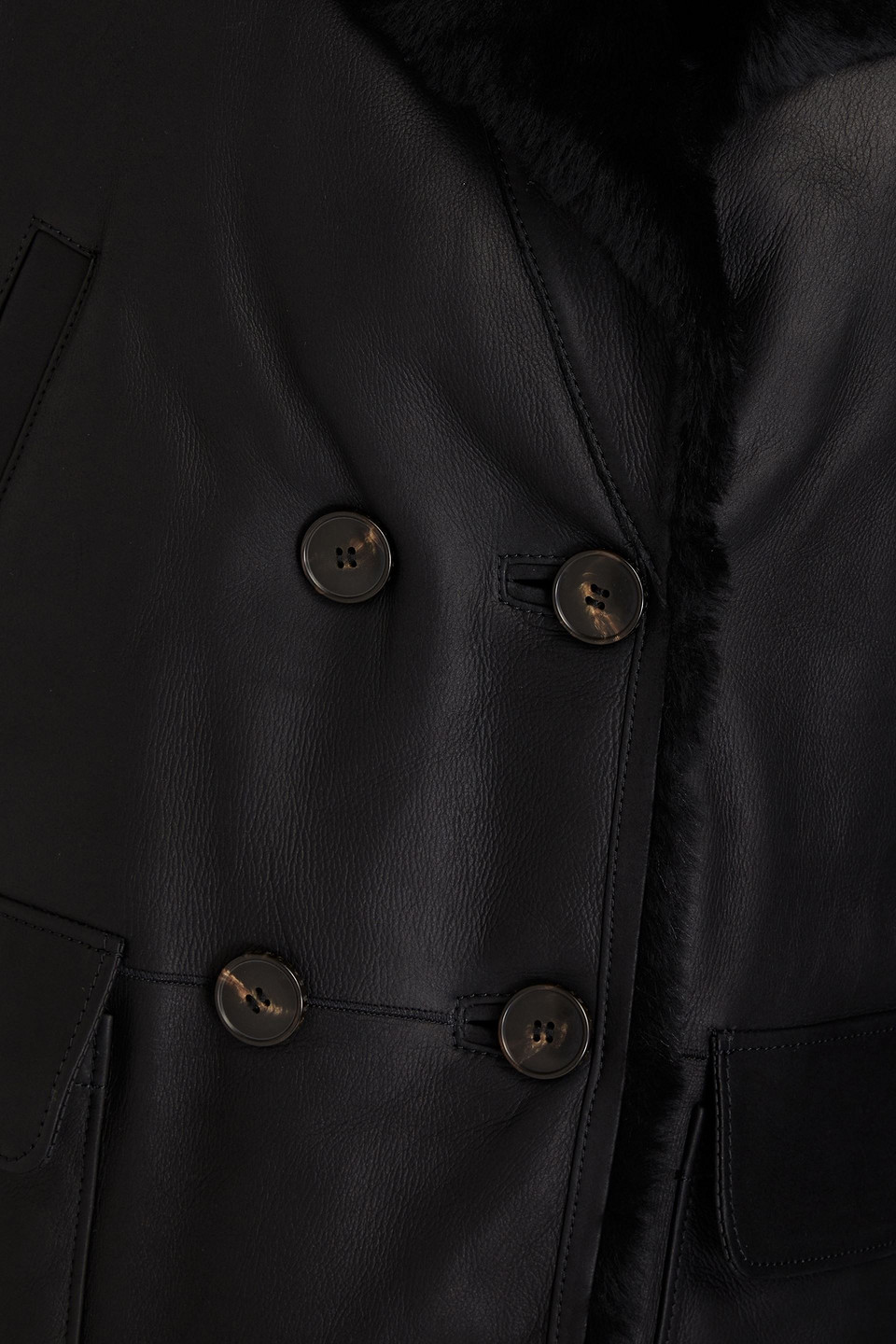 Yves Salomon Double-breasted Shearling Coat In Black