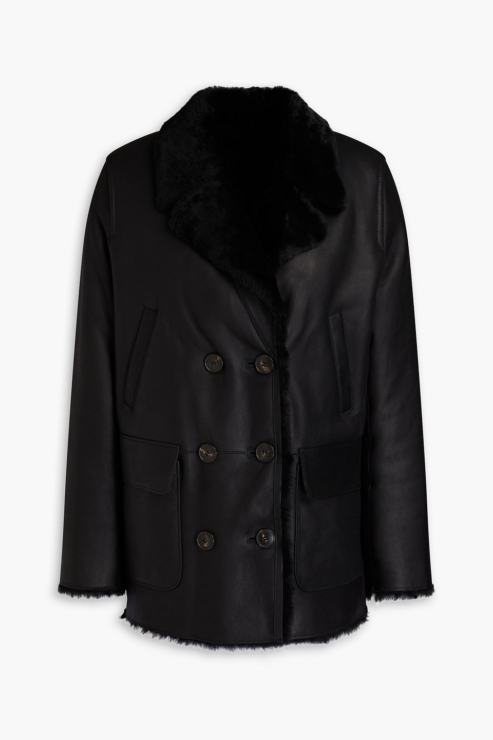 Yves Salomon Double-breasted Shearling Coat In Black