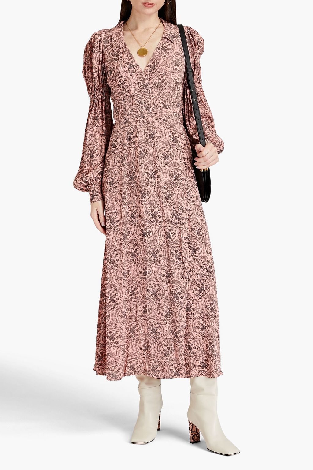 BYTIMO Gathered paisley-print crepe maxi wrap dress