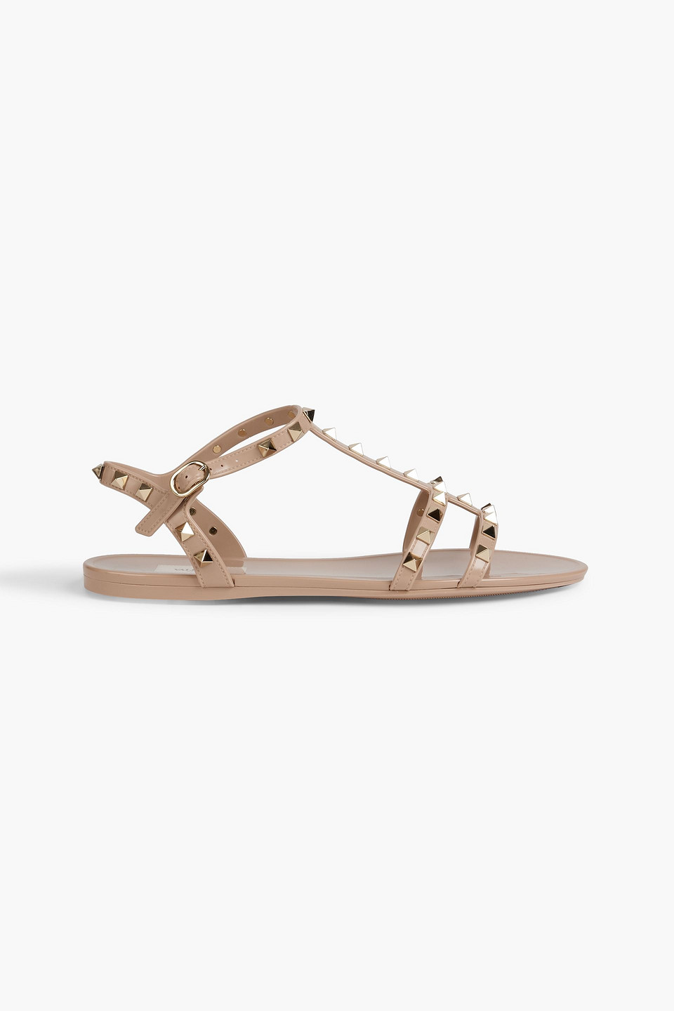 Valentino Rockstud Rubber Sandals In Poudre Color In Neutral