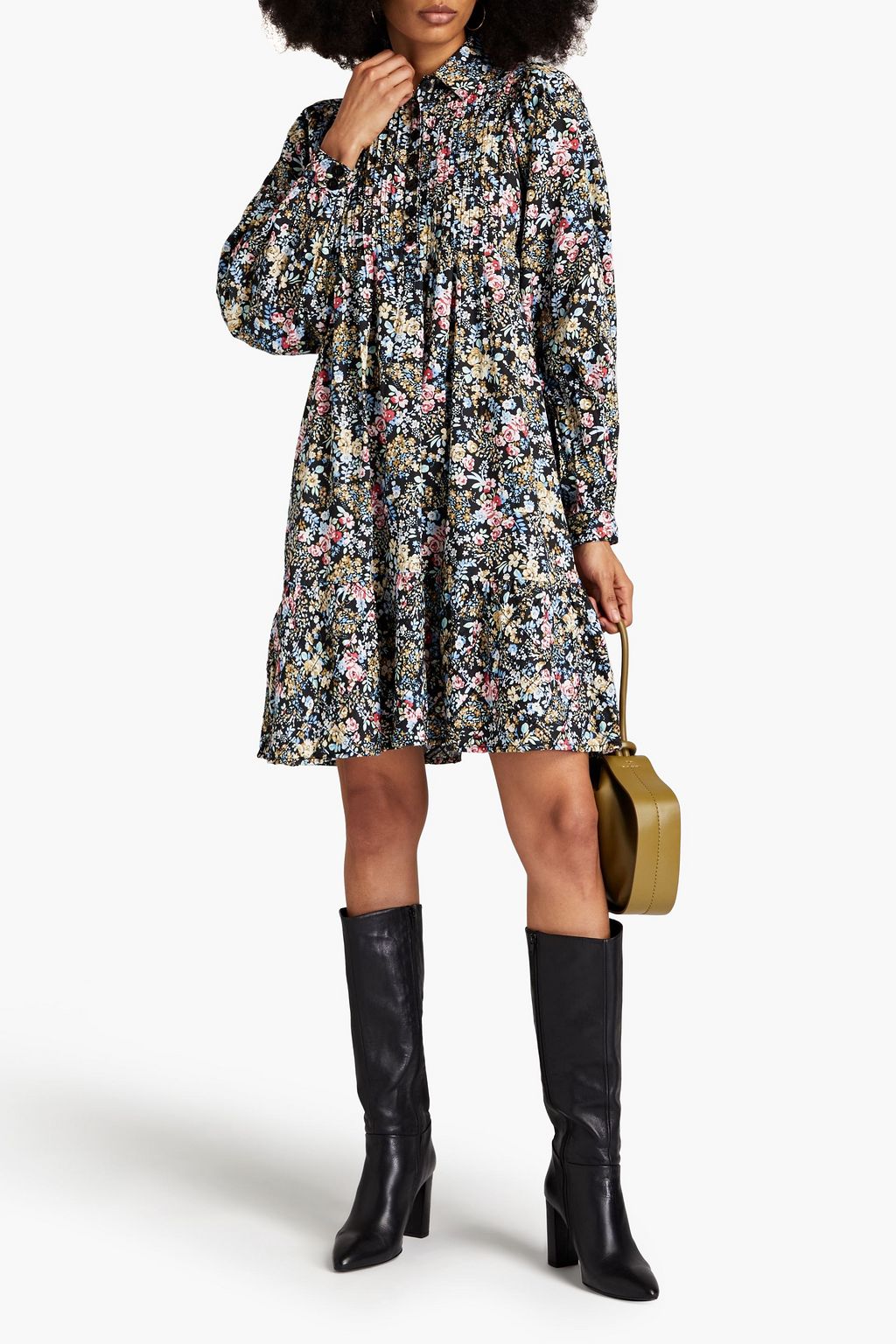 BYTIMO Pintucked floral-print cotton dress