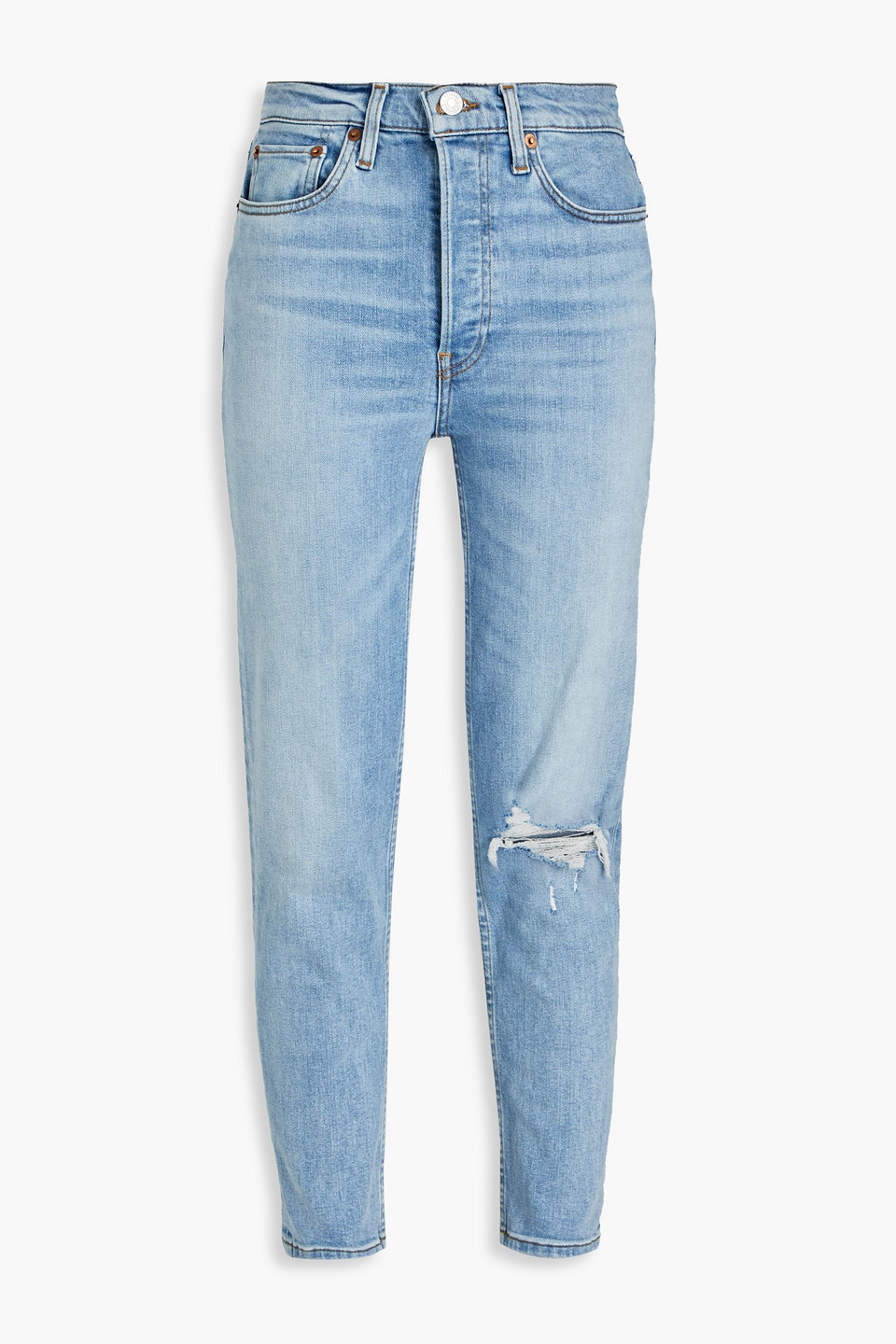 90s cropped distressed high-rise slim-leg jeans