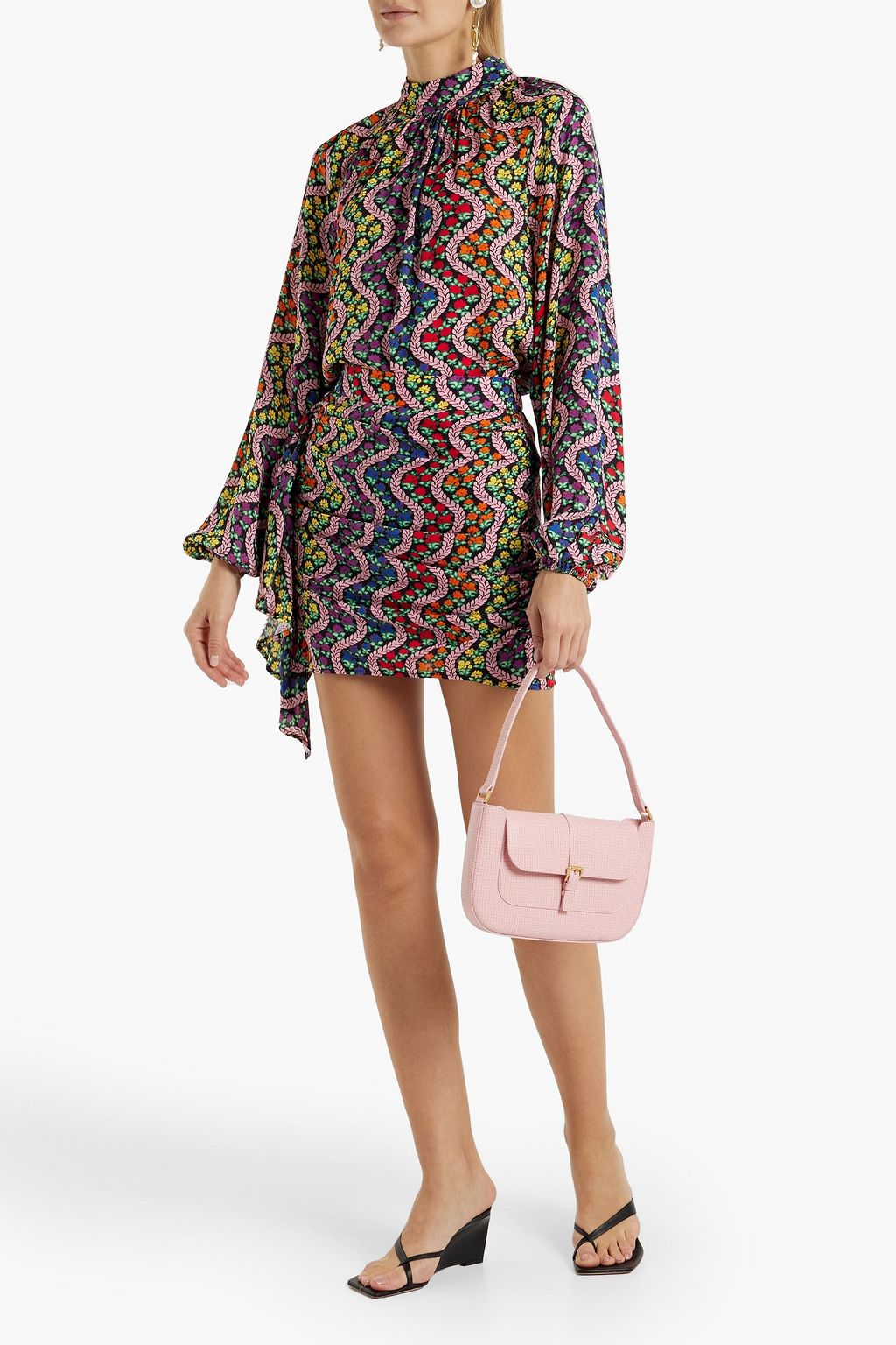 RHODE Harlow gathered printed crepe blouse