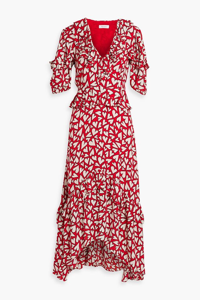 Adele ruffled printed crepe de chine dress