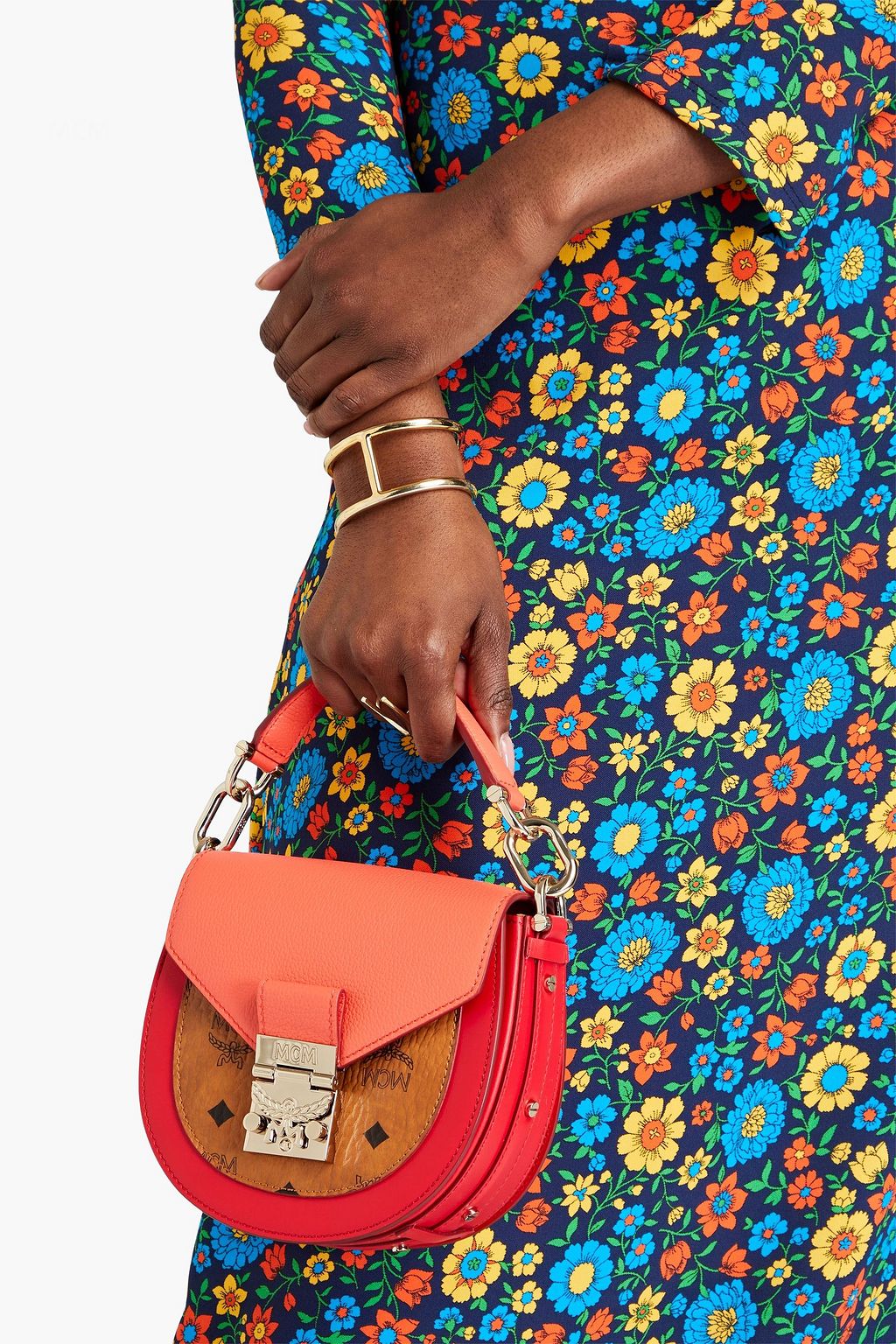 MCM Color-block logo-print pebbled-leather tote