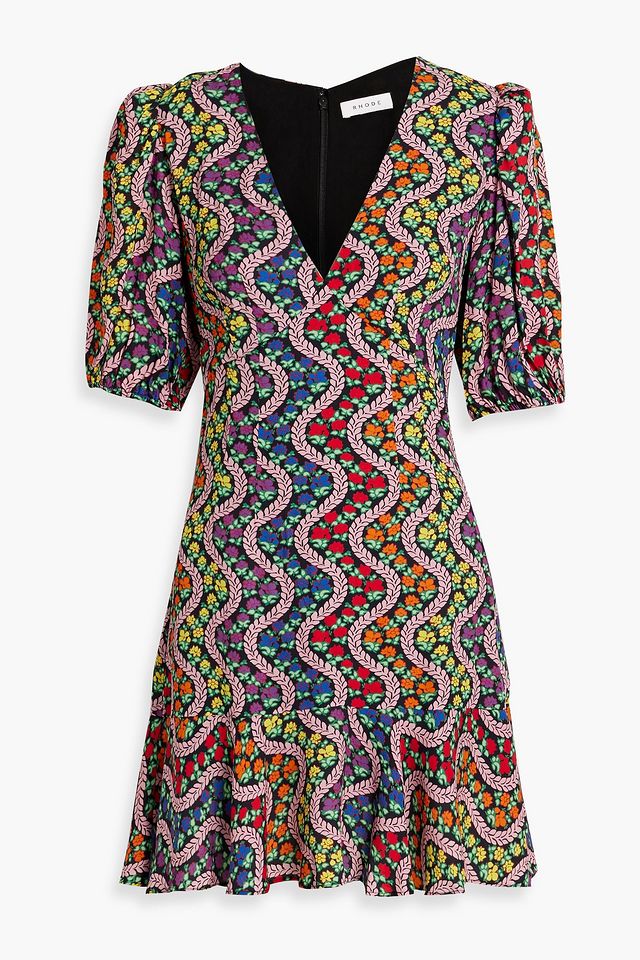 Ruby gathered printed crepe de chine mini dress