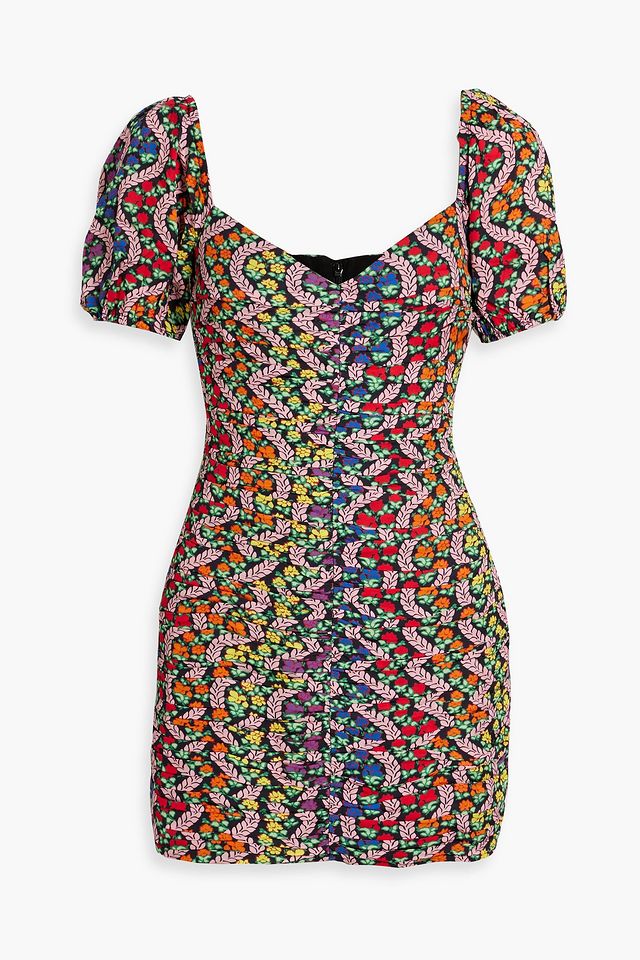 Esme ruched printed crepe de chine mini dress