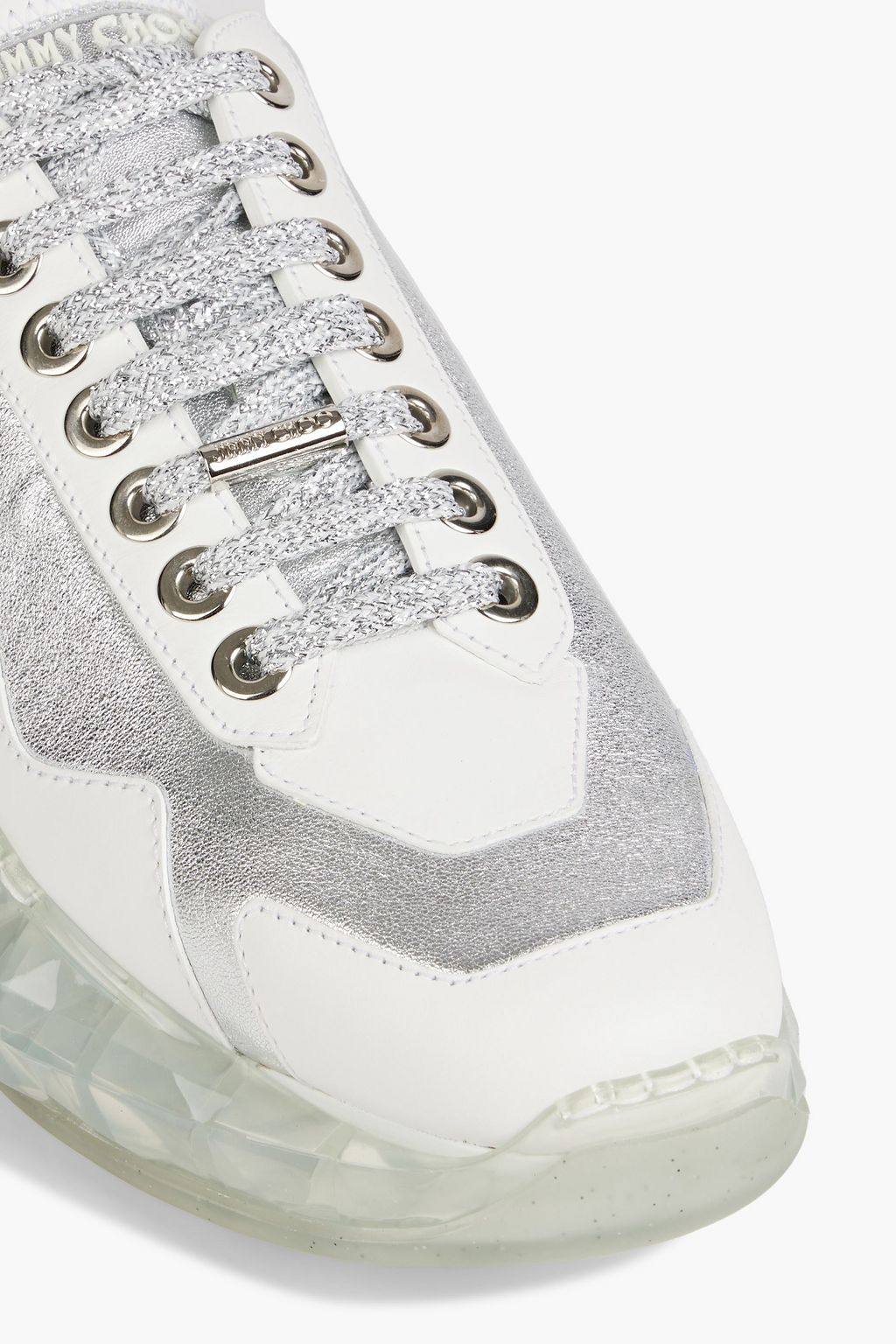Diamond metallic smooth and textured-leather exaggerated-sole sneakers