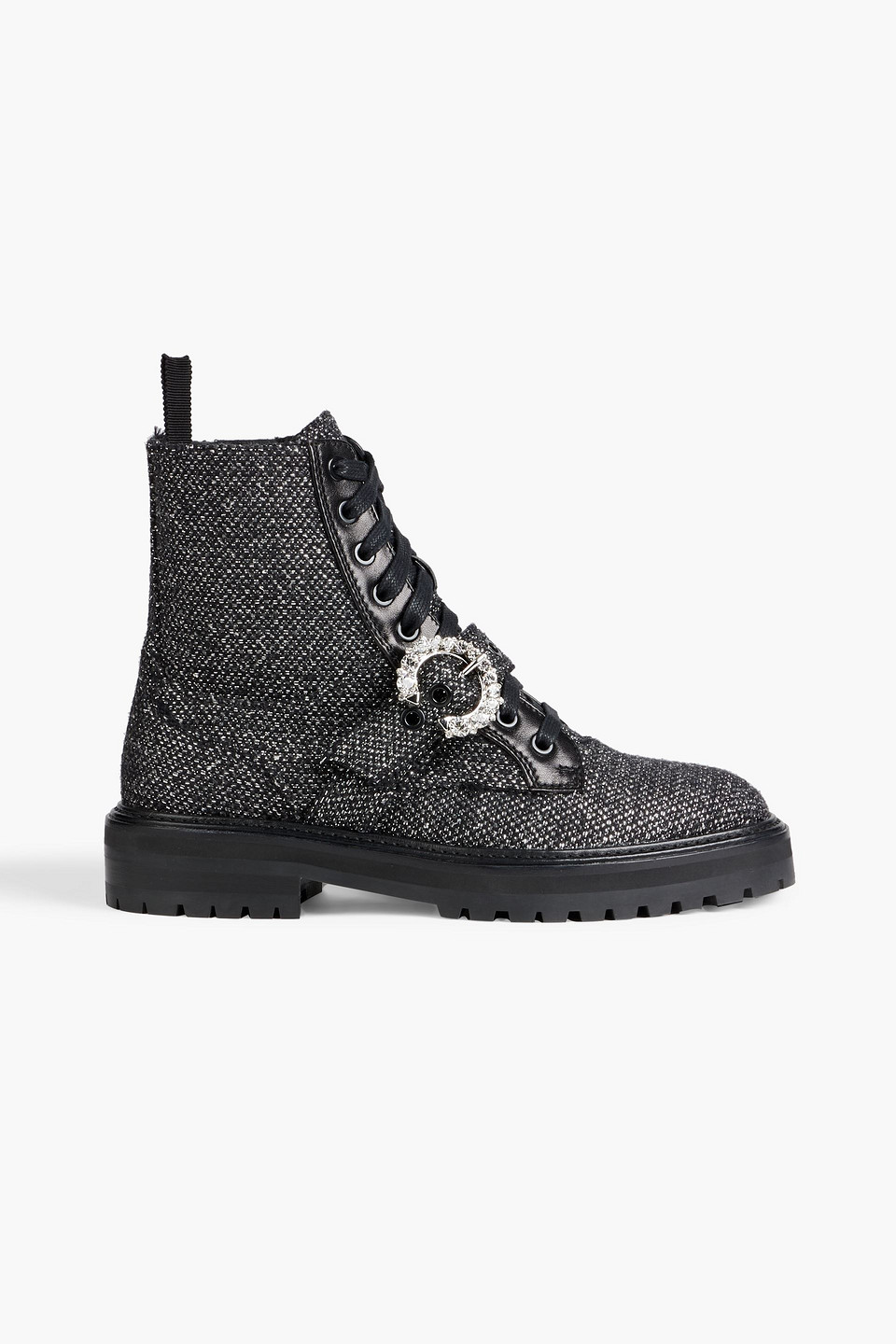 Jimmy Choo Cora Flat Embellished Boots In Dark Gray