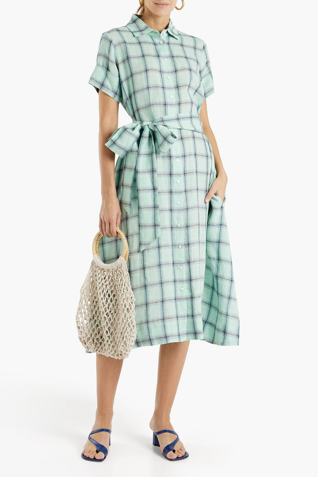 LISA MARIE FERNANDEZ Checked linen midi shirt dress | THE OUTNET