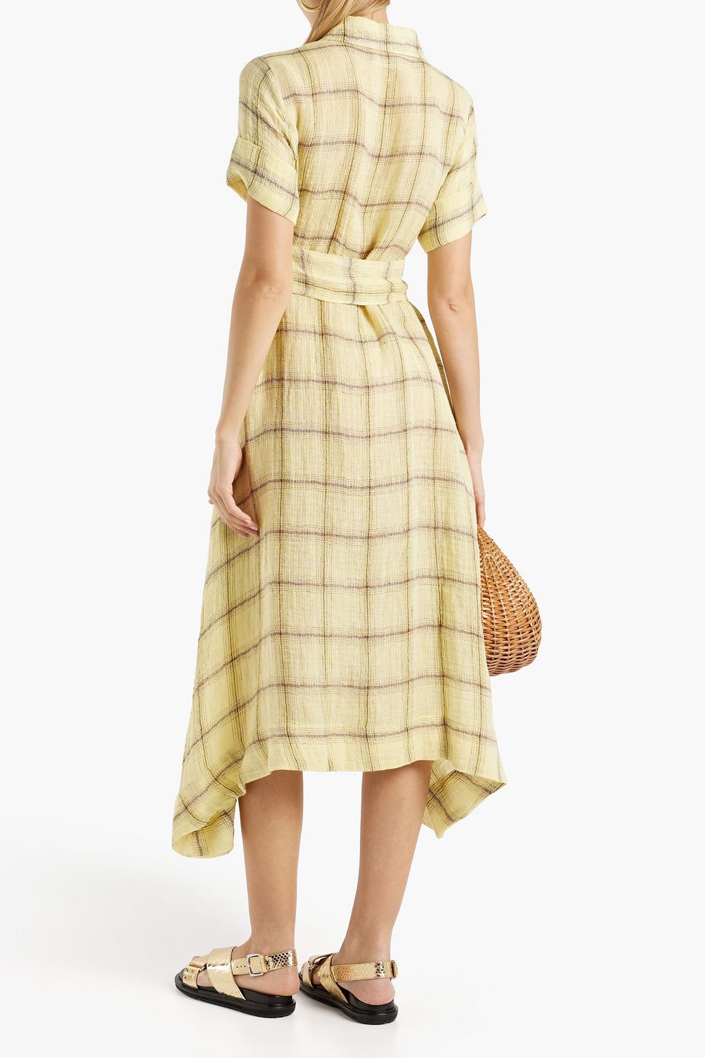 LISA MARIE FERNANDEZ Checked linen midi shirt dress | THE OUTNET