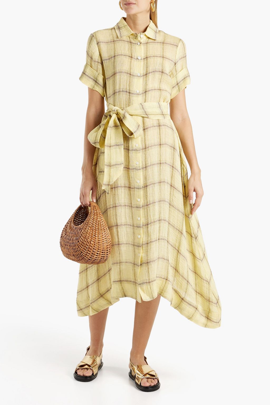 LISA MARIE FERNANDEZ Checked linen midi shirt dress