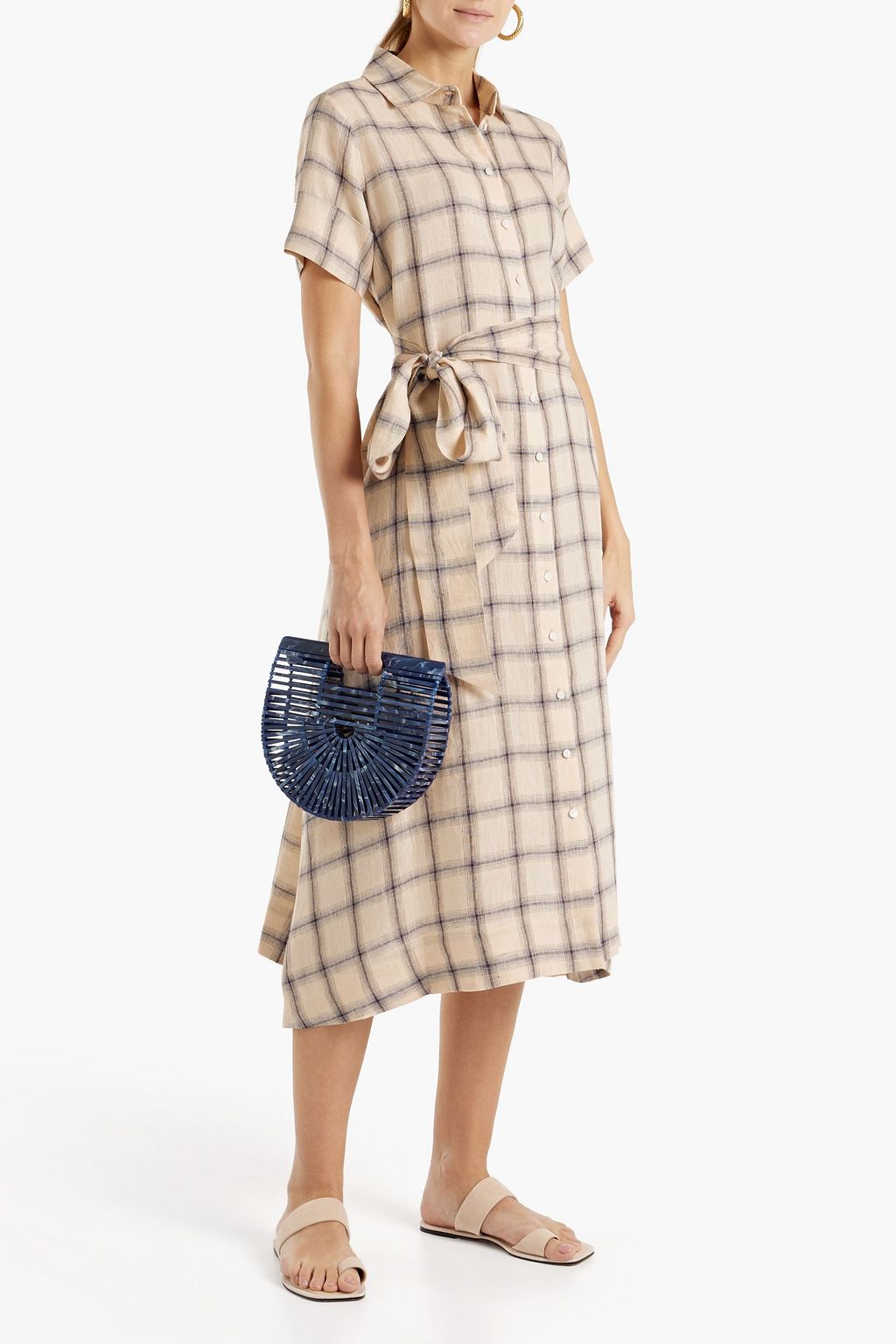 LISA MARIE FERNANDEZ Checked linen midi shirt dress