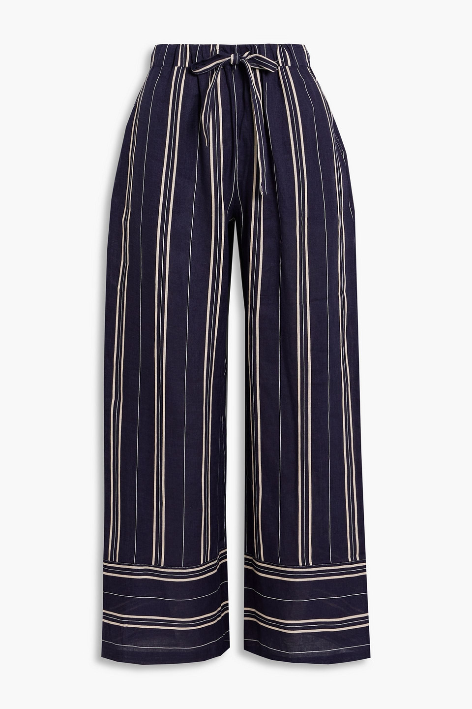 Seafolly Striped Linen Wide-leg Trousers In Navy