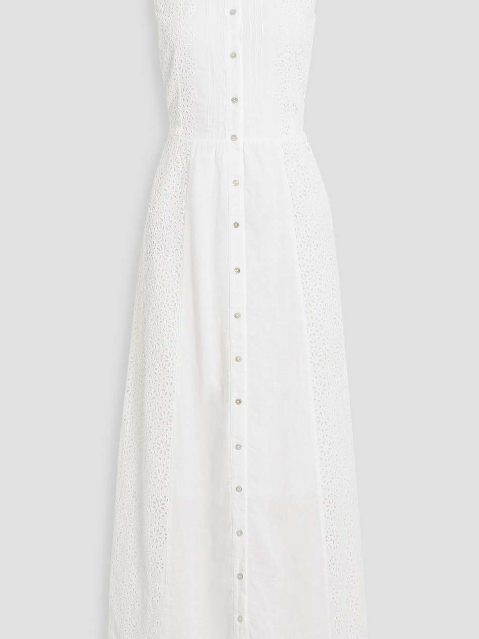 broderie anglaise-paneled linen maxi dress