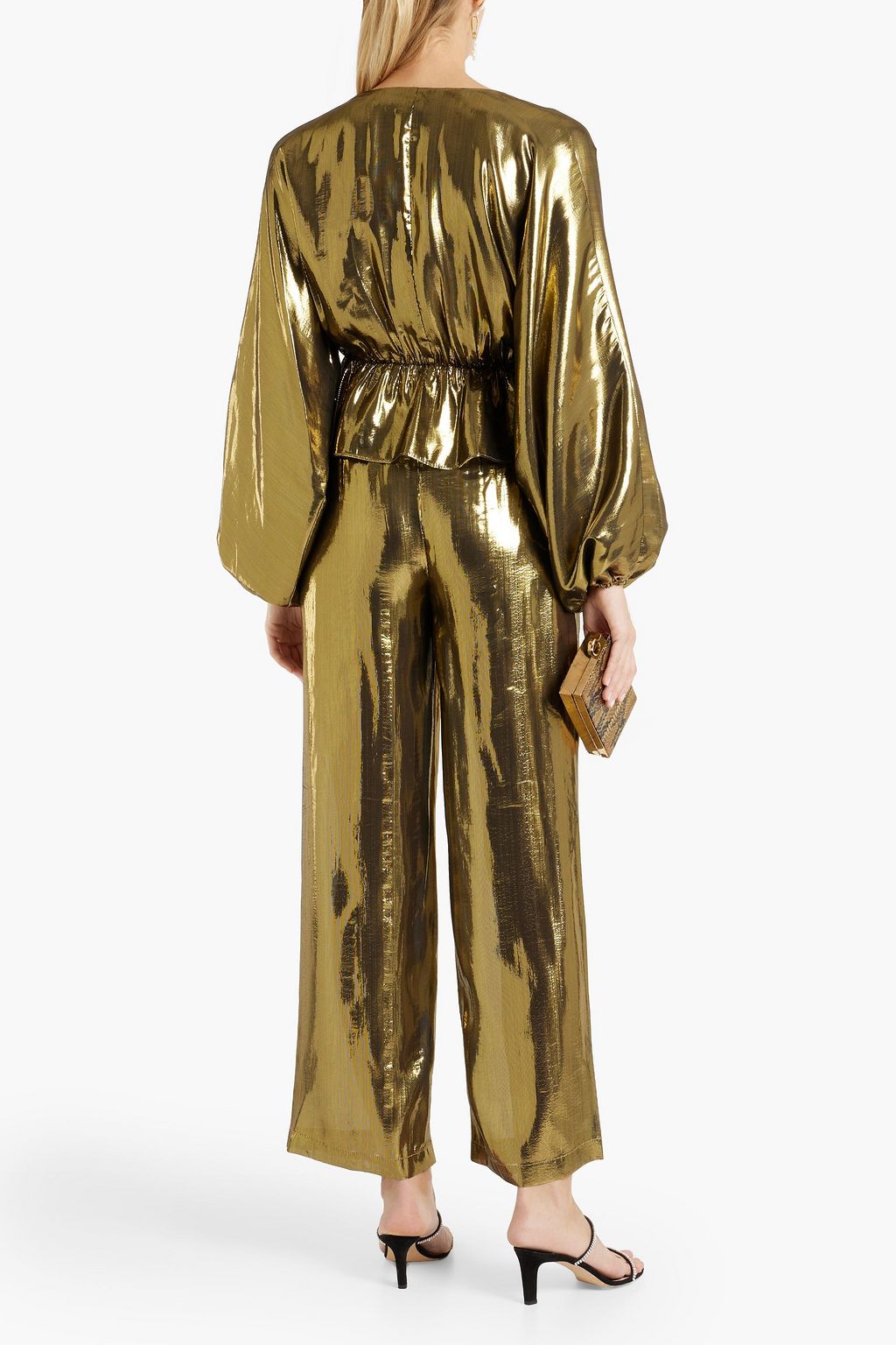 RHODE Odette silk-blend lamé wide-leg pants