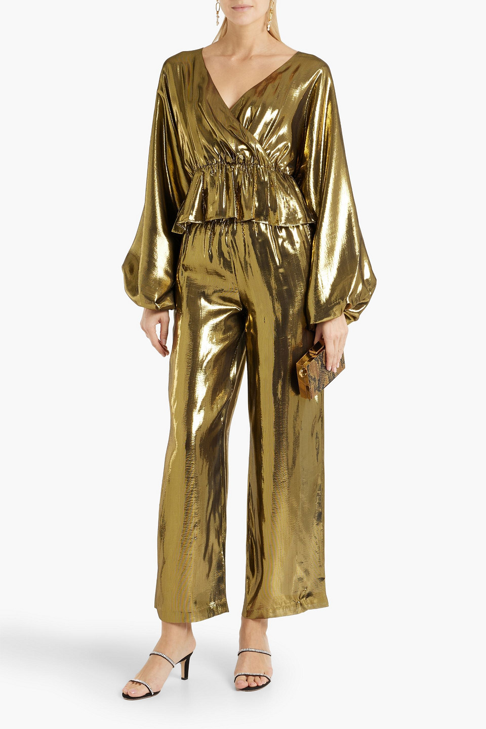 Shop Rhode Mila Wrap-effect Silk-blend Lamé Top In Gold