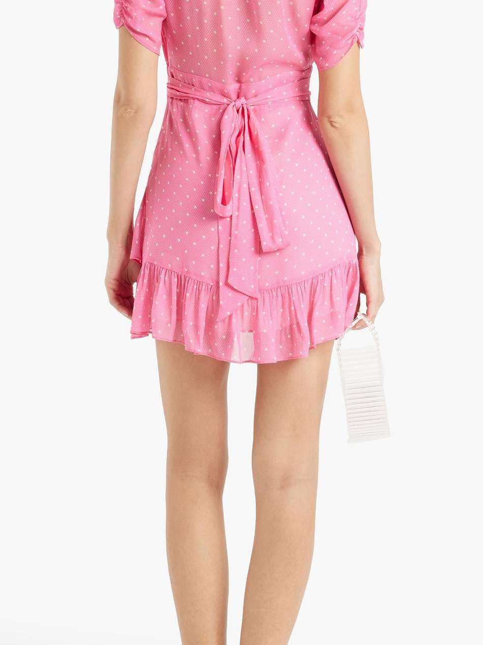 azreal belted ruffled polka-dot crepe de chine mini dress
