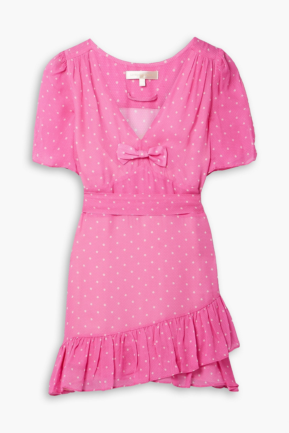 Loveshackfancy Azreal Belted Ruffled Polka-dot Crepe De Chine Mini Dress In Pink