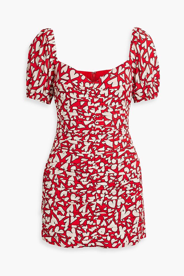 Esme ruched printed crepe de chine mini dress