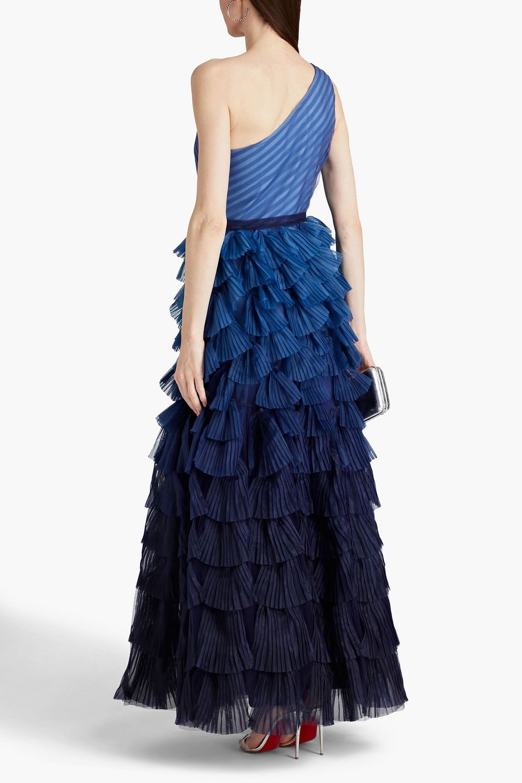 MARCHESA NOTTE One-shoulder dégradé tulle-paneled organza gown
