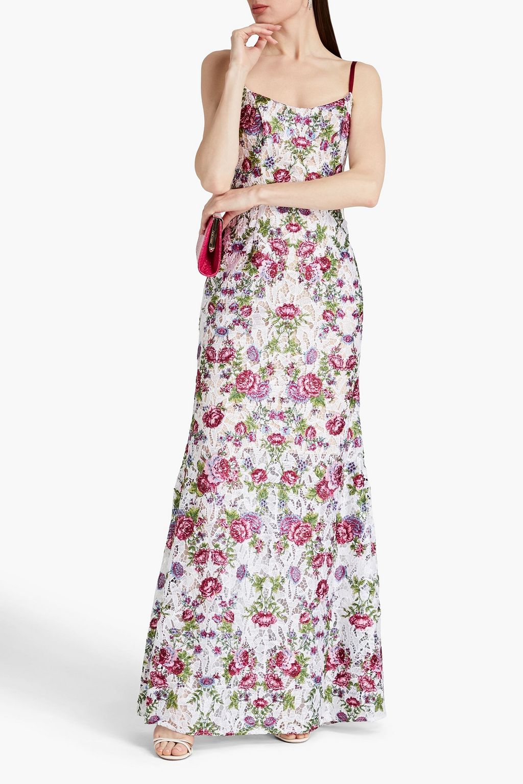 MARCHESA NOTTE Embroidered macramé gown