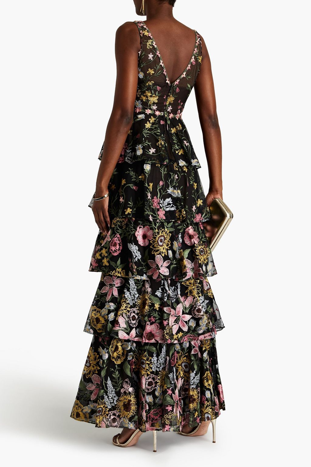 MARCHESA NOTTE Tiered embroidered tulle gown