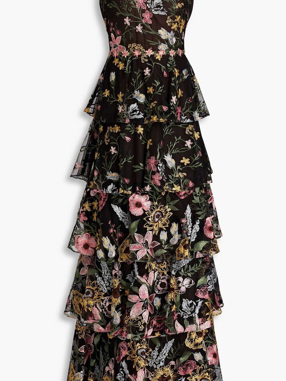 tiered embroidered tulle gown