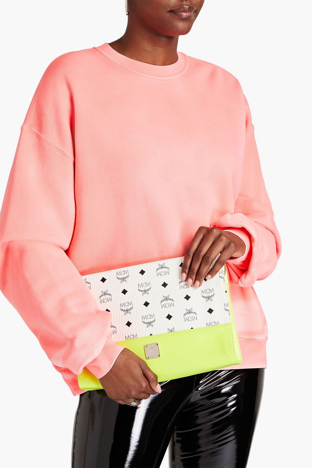 MCM Printed neon faux textured-leather pouch
