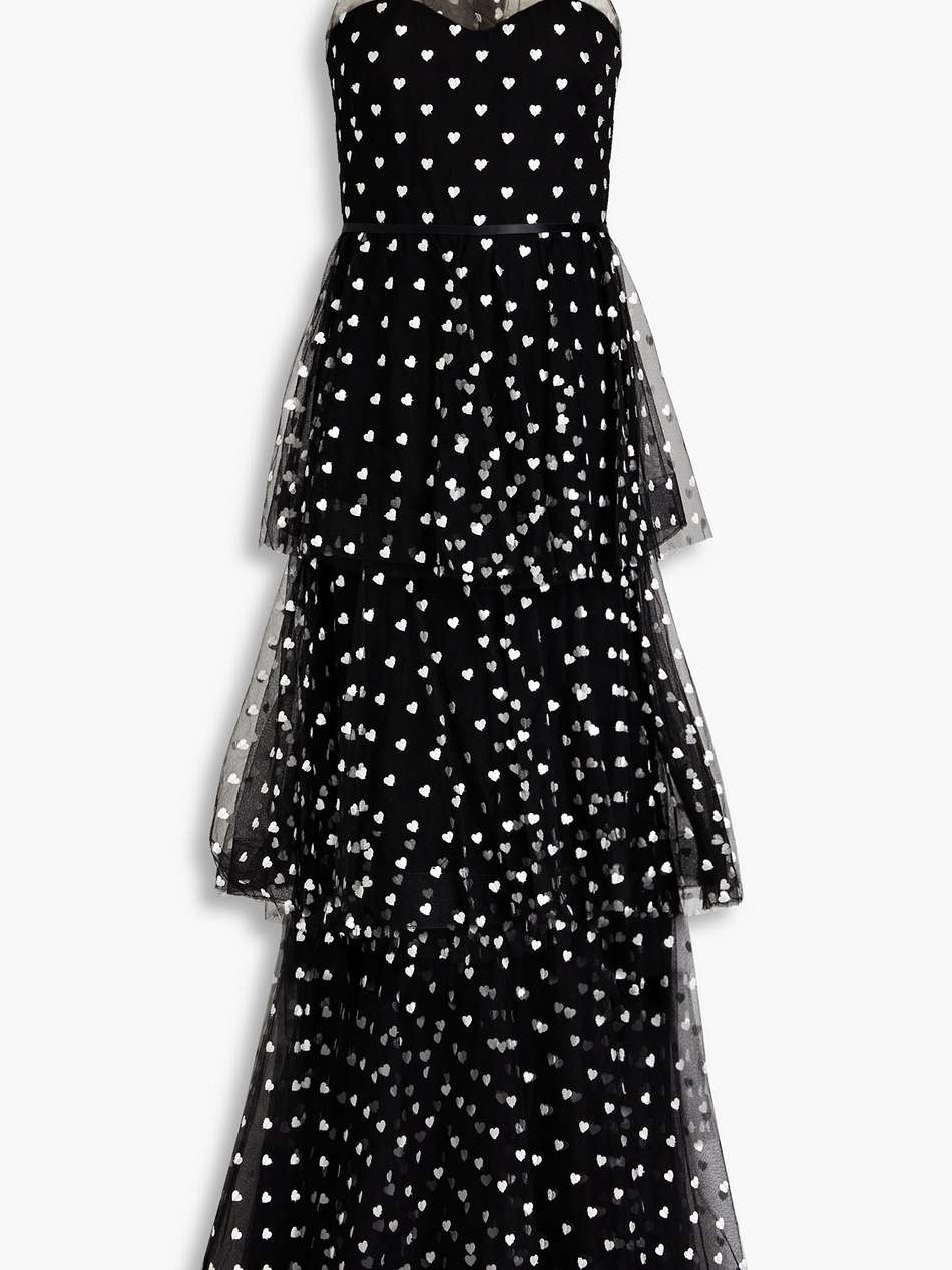 tiered embroidered tulle halterneck gown