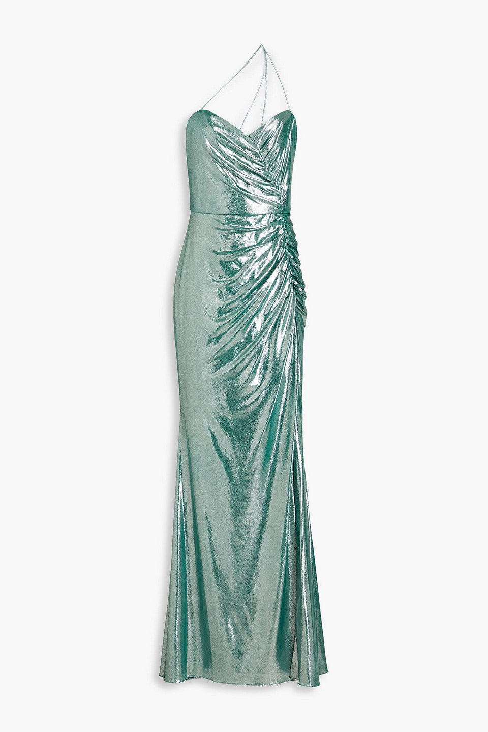 Marchesa Notte One-shoulder Ruched Metallic Stretch-jersey Gown | ModeSens