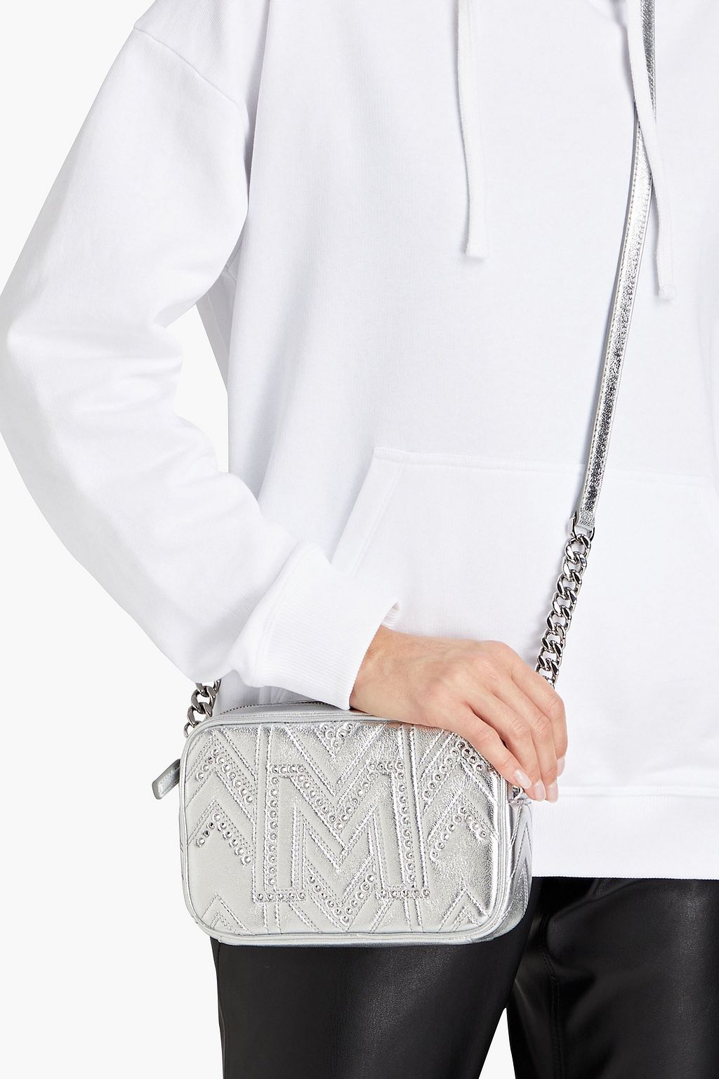 MCM Convertible studded metallic leather camera bag