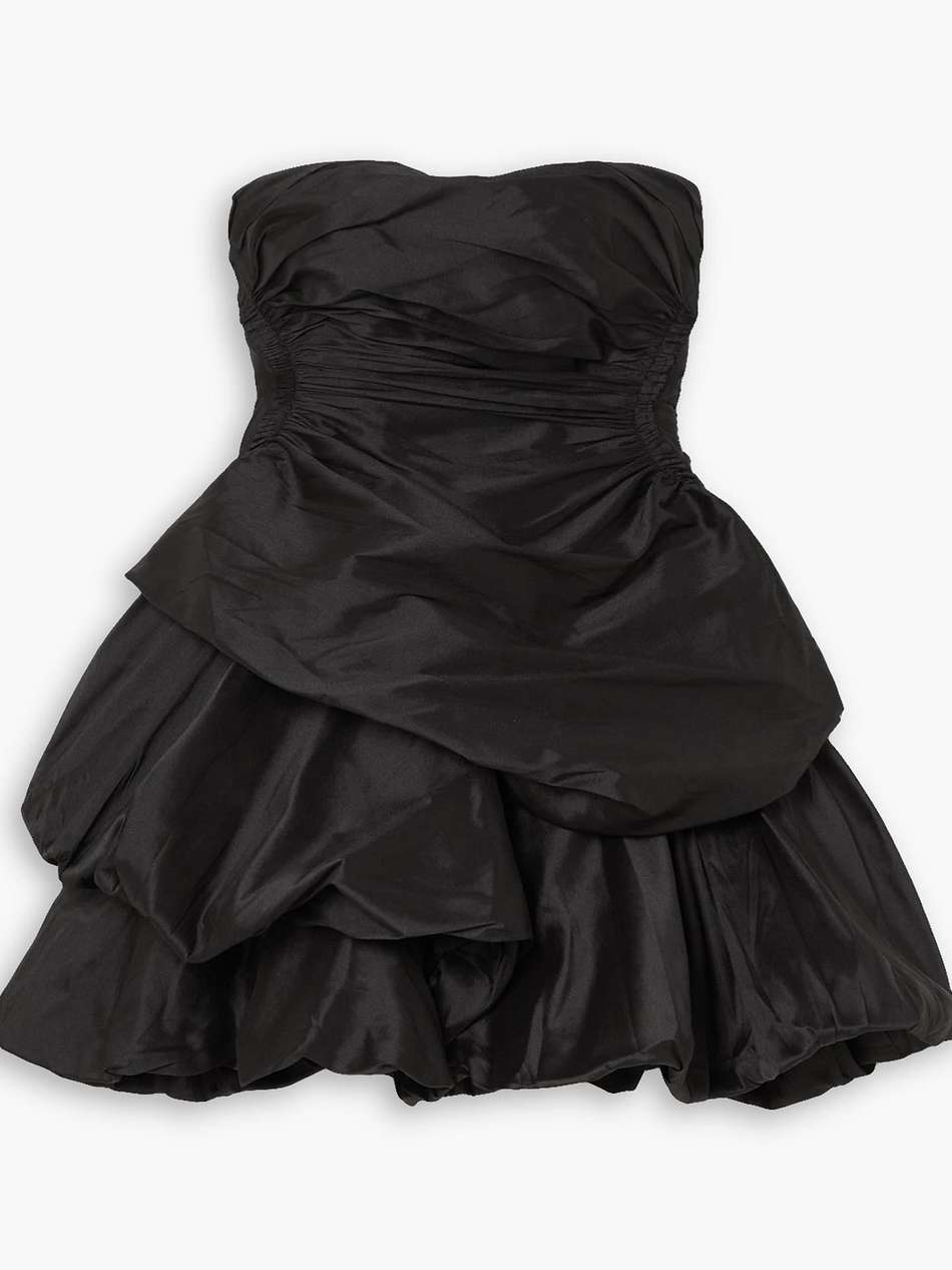 daybreak strapless ruched taffeta mini dress