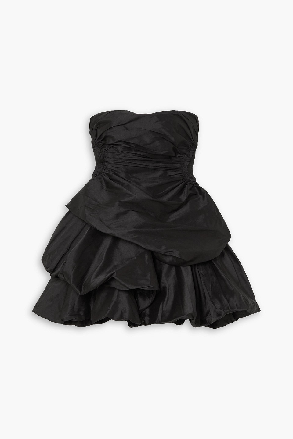 Aje Daybreak Strapless Ruched Taffeta Mini Dress In Black