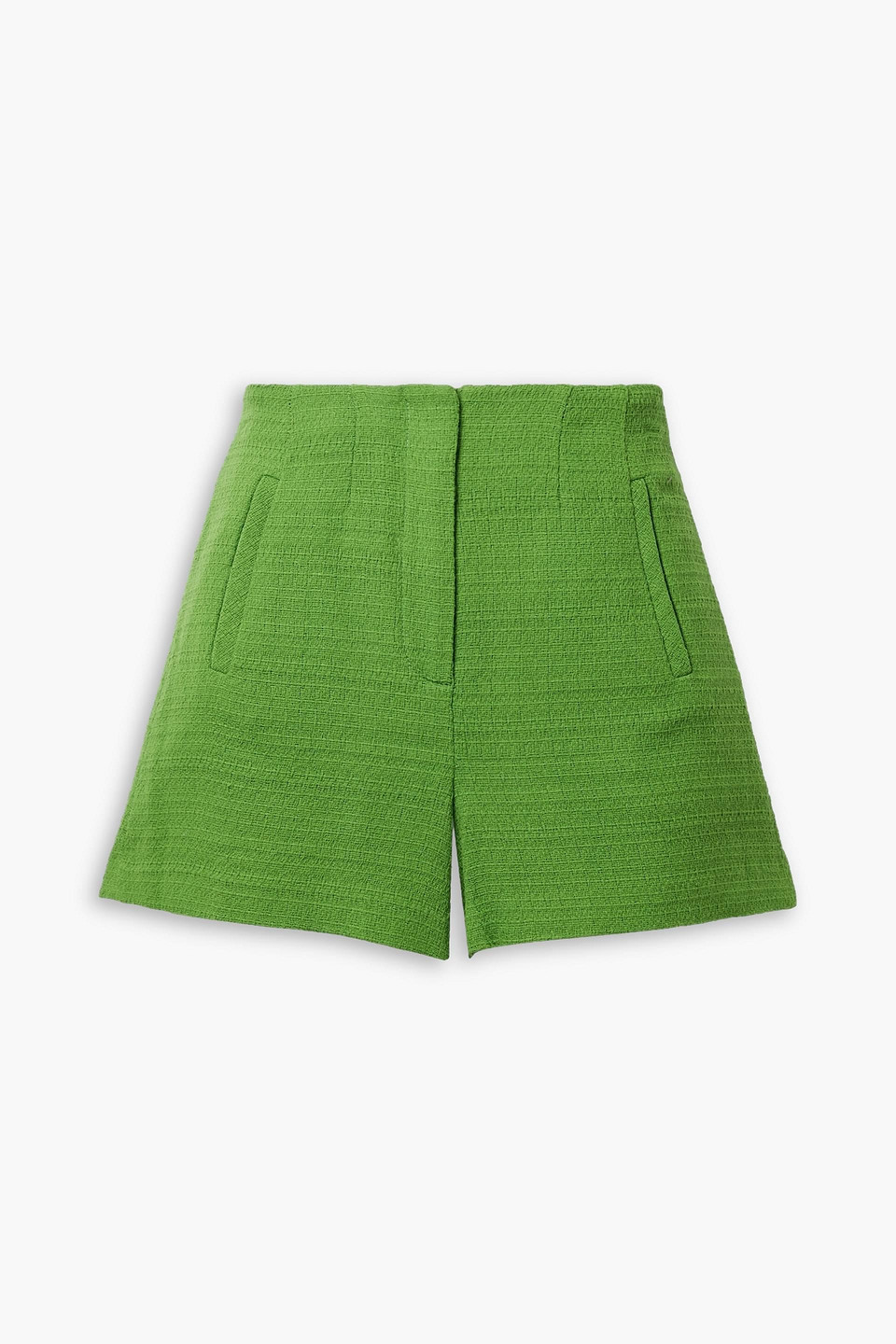 Shop Veronica Beard Jazmin Cotton-tweed Shorts In Leaf Green
