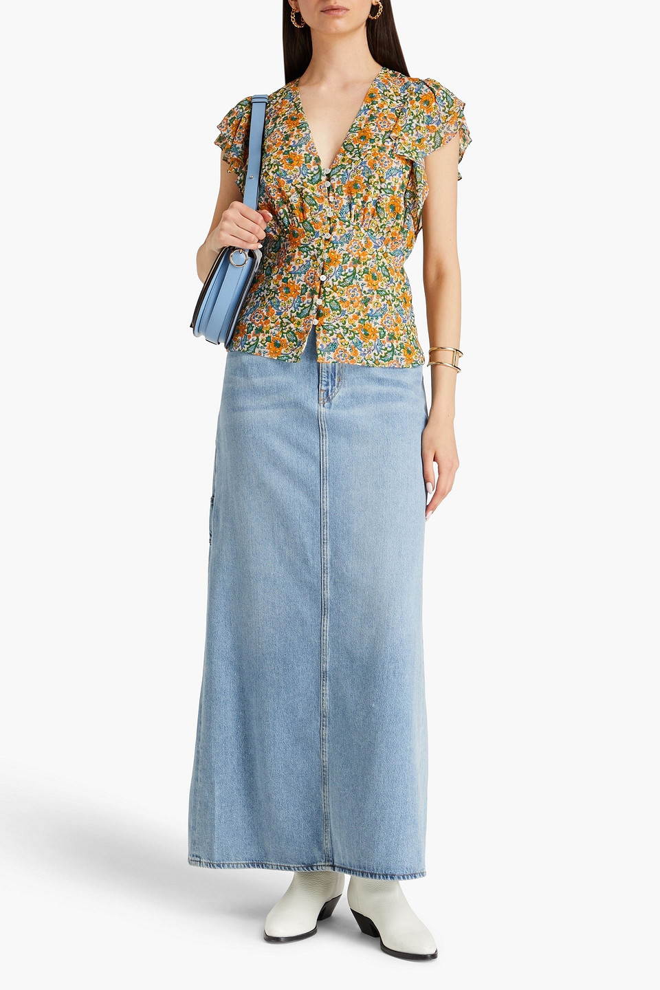 Veronica Beard Polly Floral Top In Orange