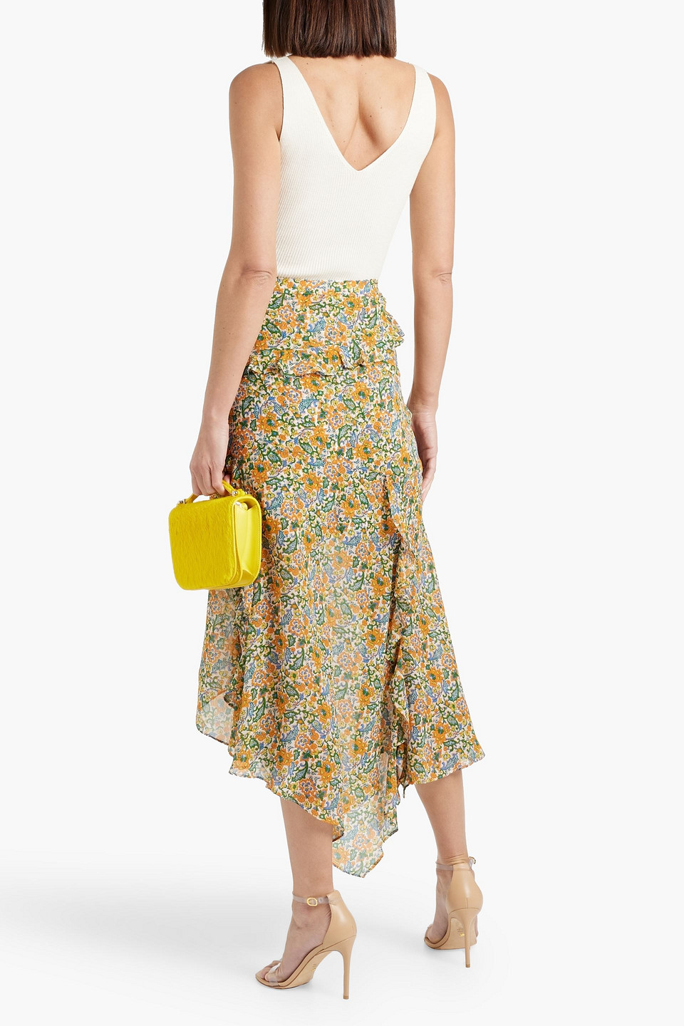 Shop Veronica Beard Eleonora Asymmetric Floral-print Silk Crepe De Chine Midi Skirt In Orange