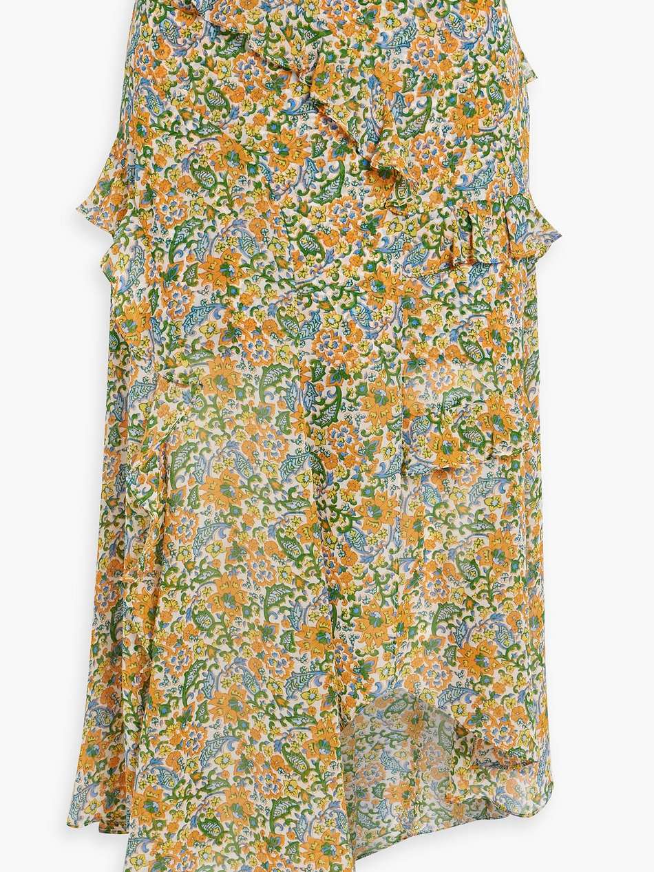 eleonora asymmetric floral-print silk crepe de chine midi skirt