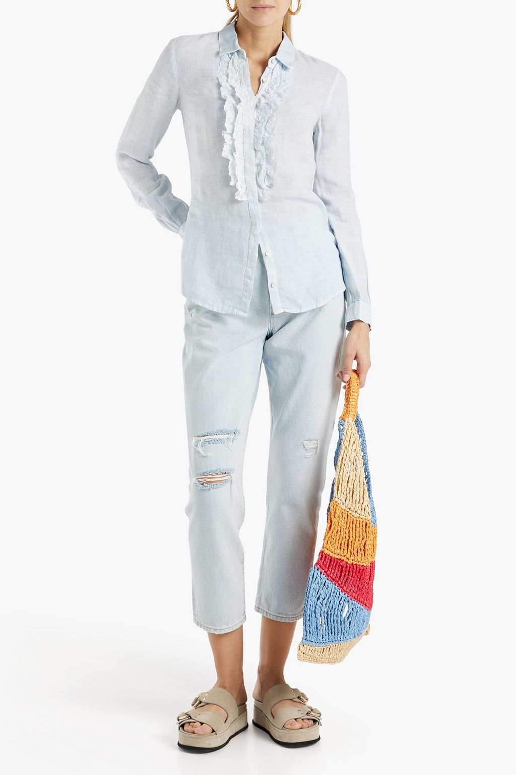 120% LINO Crocheted lace-trimmed linen shirt