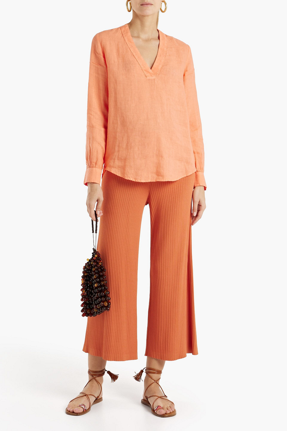 120% Linen Top In Orange