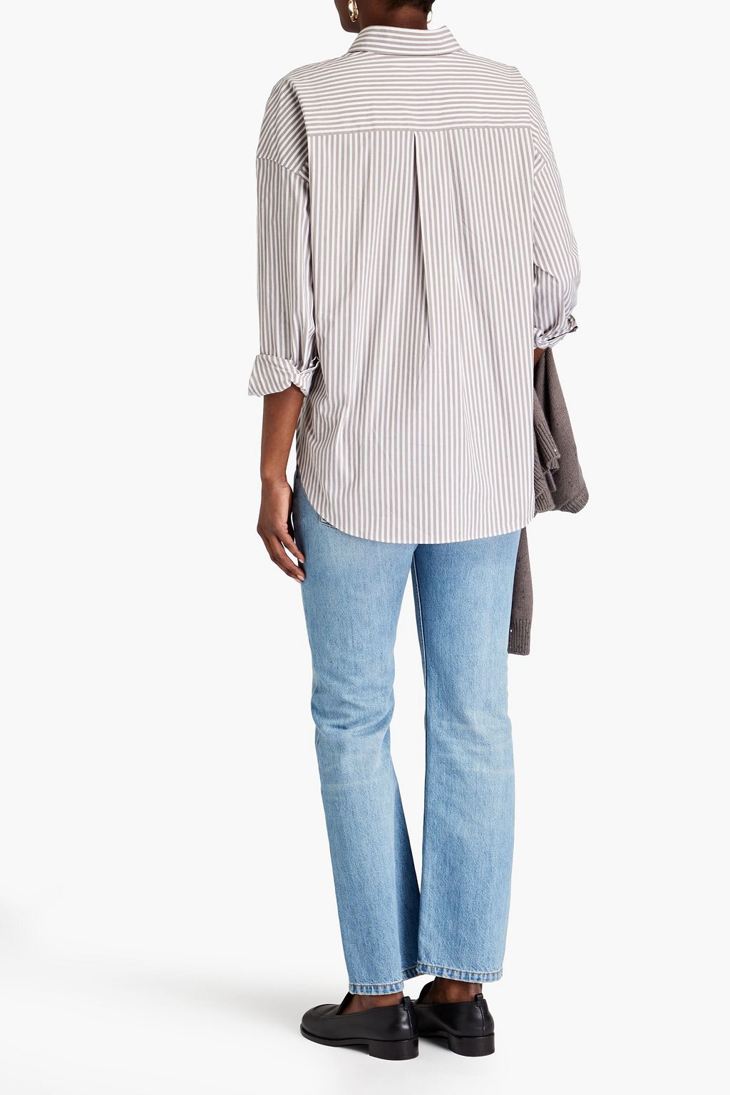 BRUNELLO CUCINELLI Bead-embellished striped cotton-blend shirt